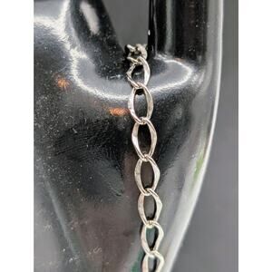 Vintage Sterling Silver Oval Etched Link Charm Bracelet Spring Ring Clasp